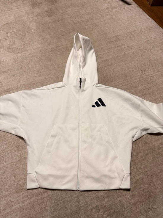 adidas Jackets & Blazers - adidas White Zip-Up Hoodie with Black Logo
